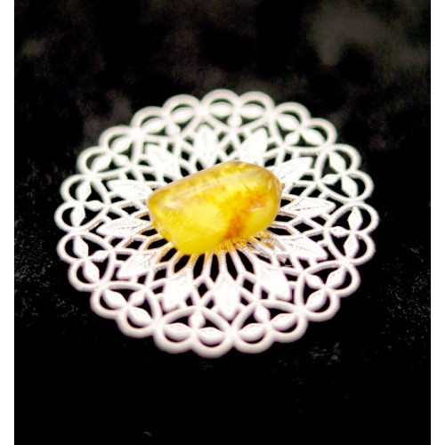 Silver-toned Brooch with Honey Baltic Amber