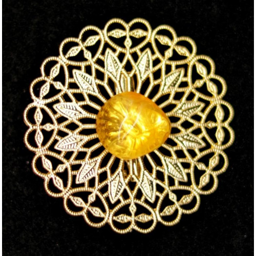 Gold-toned Brooch with Honey Baltic Amber