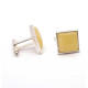 Square Shape Silver Color Cufflinks With Baltic Amber