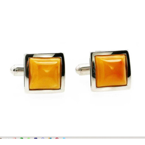 Exclusive Men’s Rhodium-Plated Sterling Silver Cufflinks (925 Hallmark) with Egg-Yolk Yellow Baltic Amber