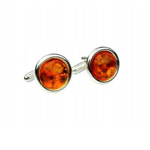 Classic Silver Cufflinks with Cognac Baltic Amber