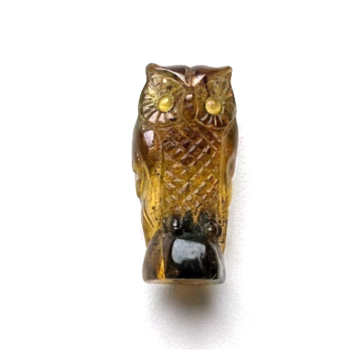 Hand-Carved Greenish Baltic Amber Owl Figurine
