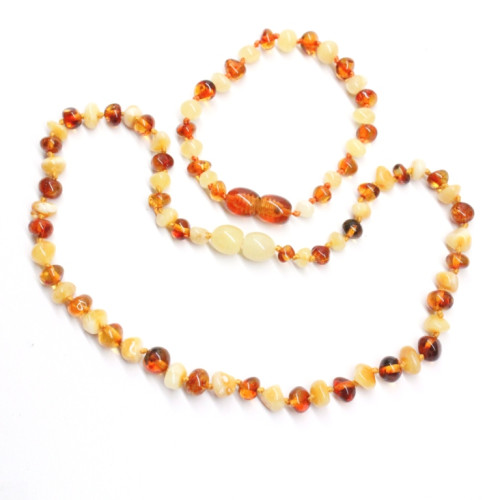 Polished Baroque Style Cognac / Milky Baltic Amber Teething Necklace / Bracelet Set