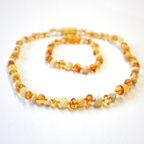 Polished Baroque Style Honey / Milky Baltic Amber Teething Necklace / Bracelet Set
