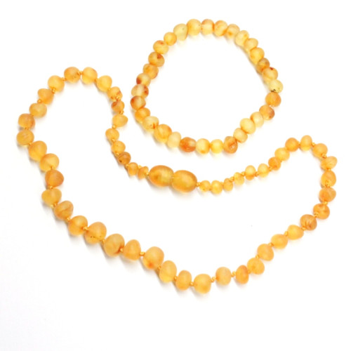 Unpolished Baroque Style Honey Baltic Amber Teething Necklace / Bracelet Set