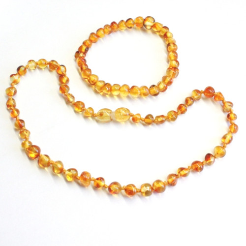 Polished Baroque Style Honey Baltic Amber Teething Necklace / Bracelet Set