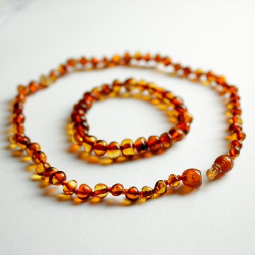 Polished Baroque Style Light Cognac Teething Necklace/Bracelet Set