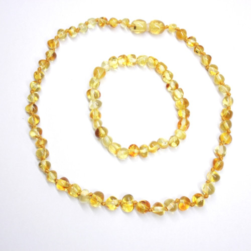 Polished Baroque Style Lemon Baltic Amber Teething Necklace / Bracelet Set