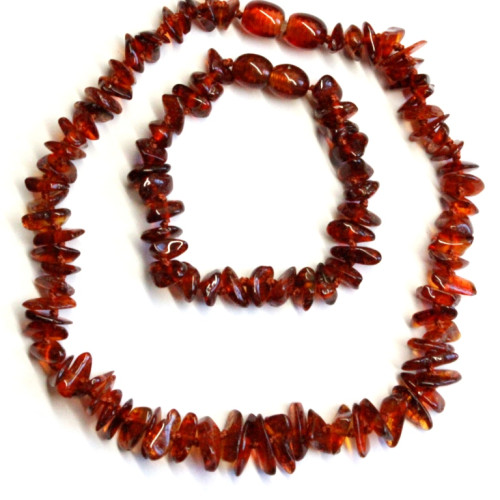 Polished Nuts Style Dark Cognac Baltic Amber Teething Necklace / Bracelet Set