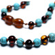 Polished Baroque Style Dark Cognac Baltic Amber With Turquoise Teething Necklace