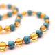 Polished Baroque Style Honey Baltic Amber With Turquoise Teething Necklace