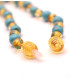 Polished Baroque Style Honey Baltic Amber With Turquoise Teething Necklace