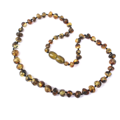 Polished Baroque Style Dark Green Amber Baby Teething Necklace