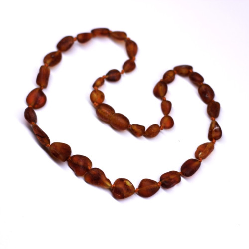 Unpolished Olive Dark Cognac Amber Baby Teething Necklace