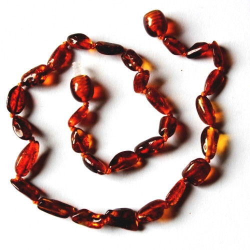 Polished Bean Style Dark Cognac Amber Baby Teething Necklace