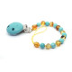  Dummy Clip Holder pacifier chain with honey color baroque Baltic amber and turquoise
