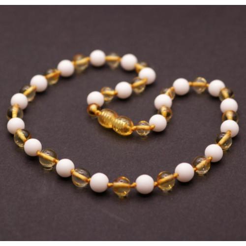 Polished Baroque Style Honey Baltic Amber With Onyx Teething Necklace