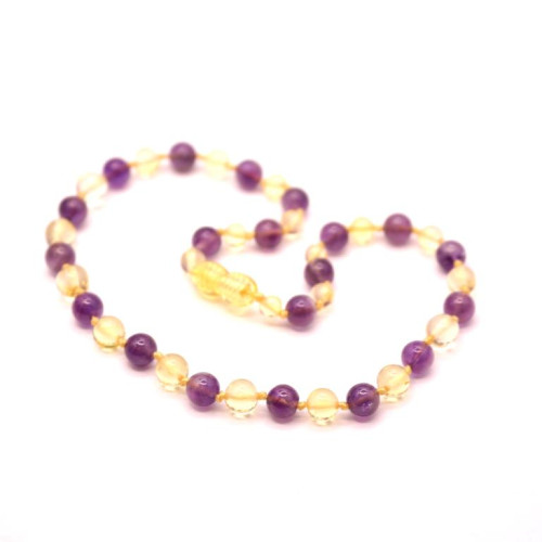 Polished Baroque Style Lemon Baltic Amber With amethyst Teething Necklace