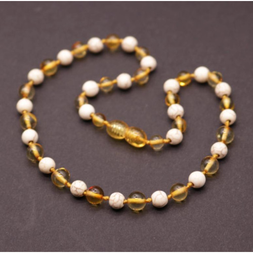 Polished Baroque Style Honey Baltic Amber With Howlite Teething Necklace