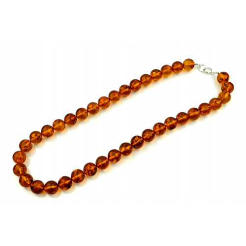 Classic Round Baltic Amber Bead Necklace with 925 Sterling Silver Clasp – Cognac Amber, 51 cm (20.08")