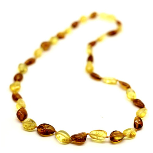 Polished Bean Style Cognac Honey Baltic Amber Adult Necklace