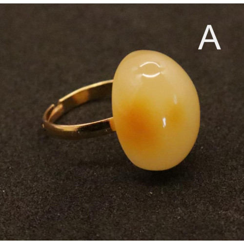 Gold Color Adjustable Ring With Royal Milky Color Baltic Amber 