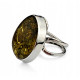 Adjustable Sterling Silver Ring with Green Baltic Amber