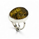 Adjustable Sterling Silver Ring with Green Baltic Amber