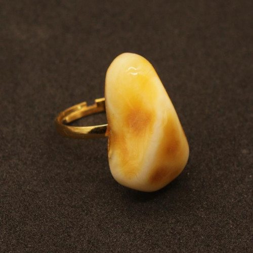 Gold Color Adjustable Ring With Royal Milky Baltic Amber 