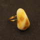 Gold Color Adjustable Ring With Royal Milky Baltic Amber 
