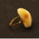 Gold Color Adjustable Ring With Royal Milky Baltic Amber 