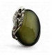 Unique Massive Green Amber Silver Lizard Ring