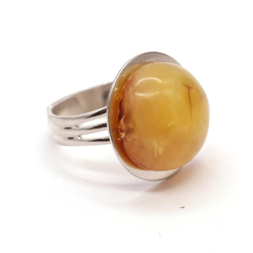 Silver Color Ring With Amber - Adjustable