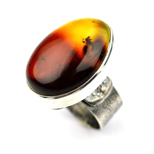 Unique Handcrafted 925 Sterling Silver Ring with Natural Baltic Amber