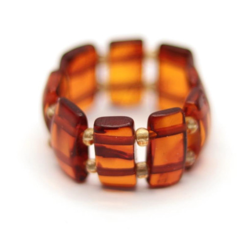 Elastic Baltic Amber Ring in Cognac Color
