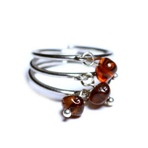 Silver Color Ring With Light dark Cognac Baltic Amber size 7 3/4