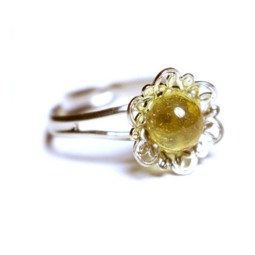 Silver Color Ring With Lemon Baltic Amber adjustable