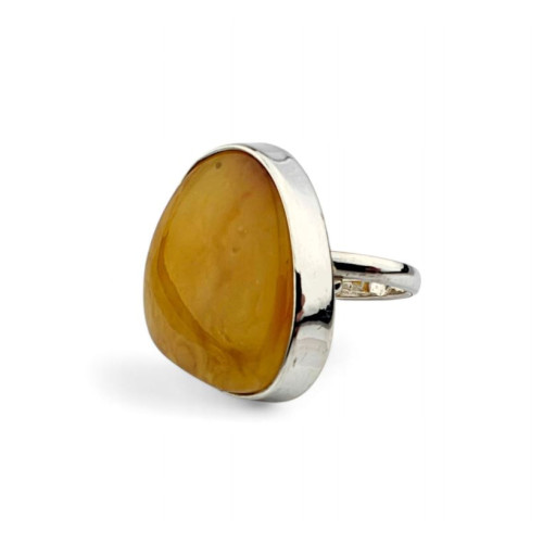Adjustable Sterling Silver Ring with Egg Yolk Baltic Amber