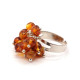 Silver Color Ring With Cognac Baltic Amber - Adjustable