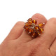 Silver Color Ring With Cognac Baltic Amber - Adjustable