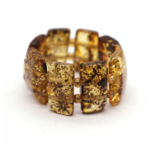 Green Color Baltic Amber Elastic Ring Plant inclusions