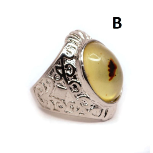 Silver Color Ring With Butter Color Baltic Amber Size 7 (17.5mm)