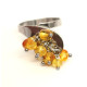 Silver Color Ring With Light Honey Baltic Amber size adjustable