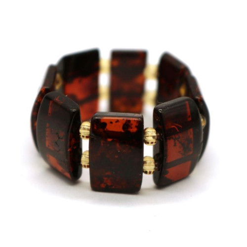 Dark Cognac Color Baltic Amber Elastic Ring 39