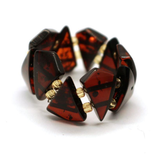 Dark Cognac Color Baltic Amber Elastic Ring 40