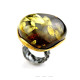 Grand Handcrafted 925 Sterling Silver Ring with Cognac Baltic Amber & Gold Plating