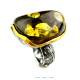 Grand Handcrafted 925 Sterling Silver Ring with Cognac Baltic Amber & Gold Plating