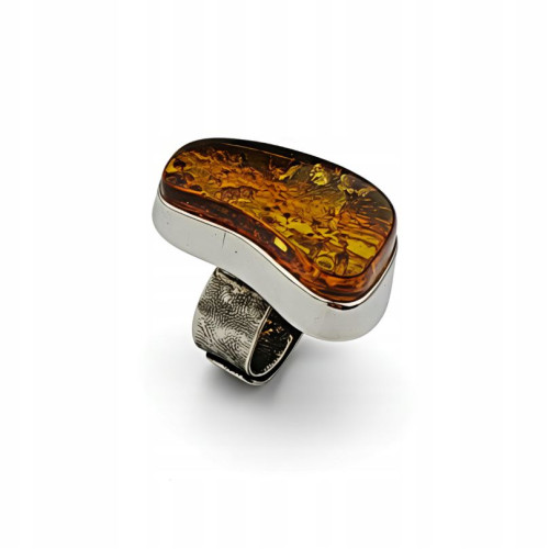 Massive 925 Sterling Silver Ring with Royal Cognac Amber