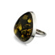 Adjustable Sterling Silver Ring with Clear Green Baltic Amber