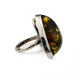 Adjustable Sterling Silver Ring with Clear Green Baltic Amber